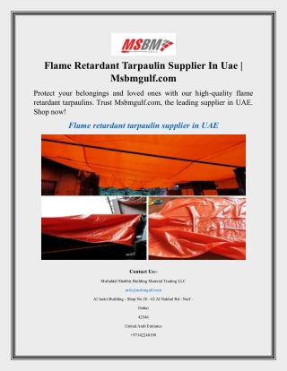 Flame Retardant Tarpaulin Supplier In Uae  Msbmgulf.com