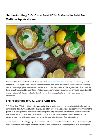 Understanding C.O. Citric Acid 50% A Versatile Acid for Multiple Applications