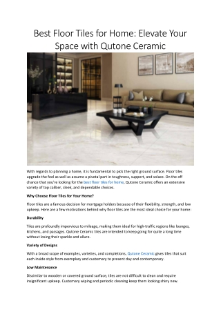 Best Floor Tiles for Home – Elevate Your Space with Qutone Ceramic