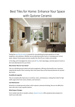 Best Tiles for Home – Stylish & Durable Solutions by Qutone Ceramic