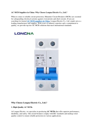 AC MCB Suppliers in China Why Choose Longna Electric Co., Ltd.