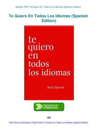 eBooks PDF Te Quiero En Todos Los Idiomas (Spanish Edition)