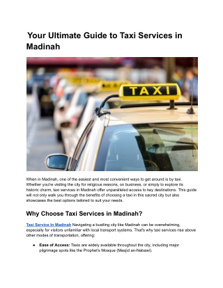 Taxi Service In Madinah