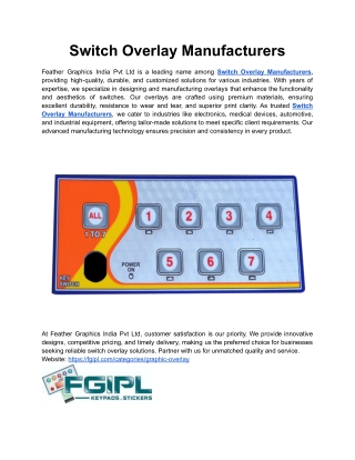 Switch Overlay Manufacturers
