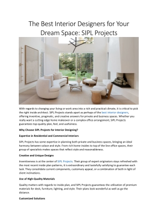 SIPL Projects – The Best Interior Designers for Your Dream Space