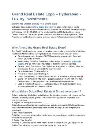 Grand Real Estate Expo – Hyderabad - Luxury Investments by Inchbrick Realty.