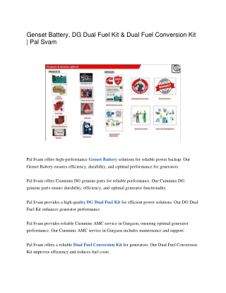 Genset Battery, DG Dual Fuel Kit & Dual Fuel Conversion Kit | Pal Svam