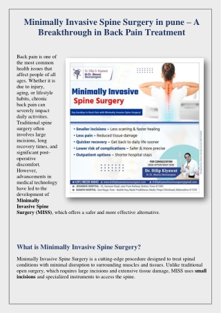 Minimally Invasive Spine Surgery in pune