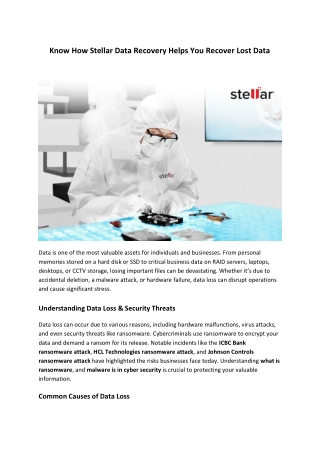 Know How Stellar Data Recovery Helps You Recover Lost Data