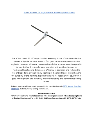 MTD 918-0415B 26_ Auger Gearbox Assembly _ WholeToolBox