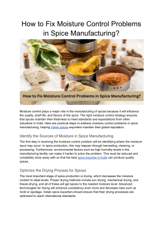 How to Fix Moisture Control Problems in Spice Manufacturing