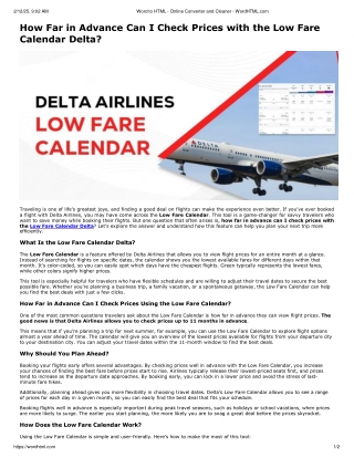 How far in advance can I check prices with the Low Fare Calendar Delta?