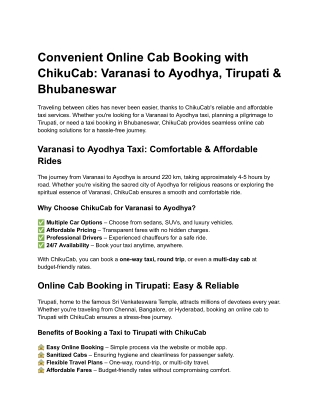 Convenient Online Cab Booking with ChikuCab_ Varanasi to Ayodhya, Tirupati & Bhubaneswar