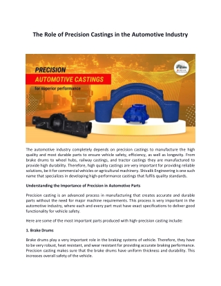 The Role of Precision Castings in the Automotive Industry Industry