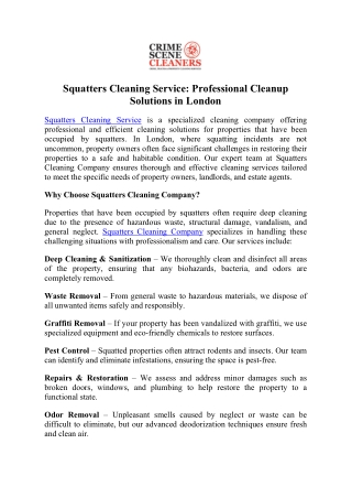 Trusted Squatters Cleaning Company for Deep Clean