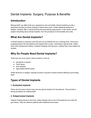 Dental Implants: Surgery, Purpose & Benefits