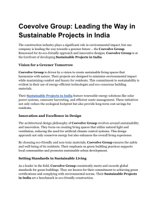 Coevolve Group_ Leading the Way in Sustainable Projects in India
