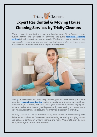Expert Residential & Moving House Cleaning Services by Tricity Cleaners