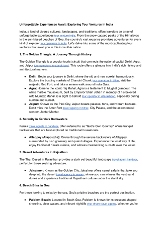 Unforgettable Experiences Await_ Exploring Tour Ventures in India