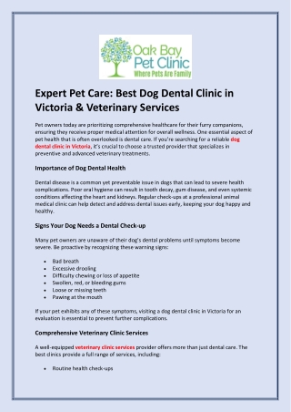 Expert Pet Care Best Dog Dental Clinic in Victoria & Veterinary Services
