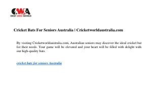 Cricket Bats For Seniors Australia | Cricketworldaustralia.com