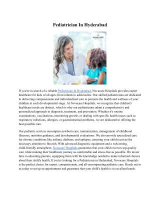 Pediatrician In Hyderabad Novacare Hospitals