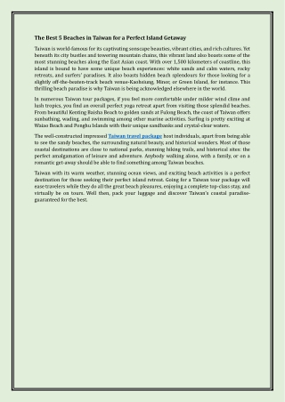 The Best 5 Beaches in Taiwan for a Perfect Island Getaway