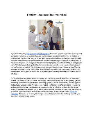 Fertility Treatment In Hyderabad Novacare Hospitals