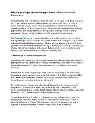 Why Fairplay login Online Betting Platform is Ideal for Cricket Enthusiasts