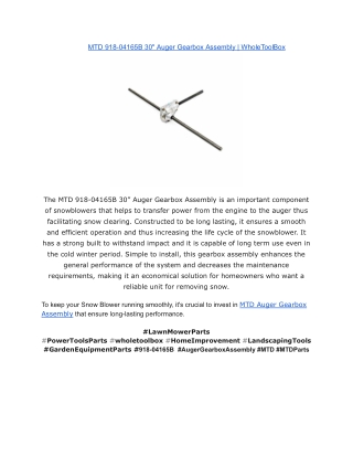 MTD 918-04165B 30_ Auger Gearbox Assembly _ WholeToolBox