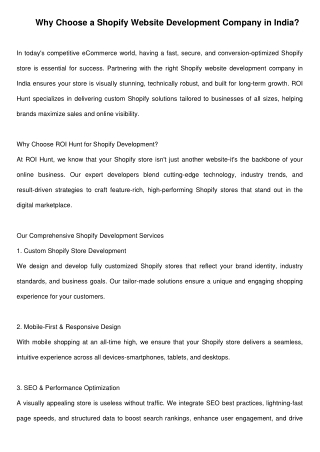 Best Shopify website development company- ROI HUNT