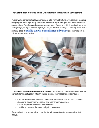 The Contribution of Public Works Consultants in Infrastructure Development