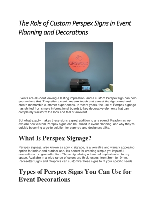 The Role of Custom Perspex Signs in Event Planning and Decorations
