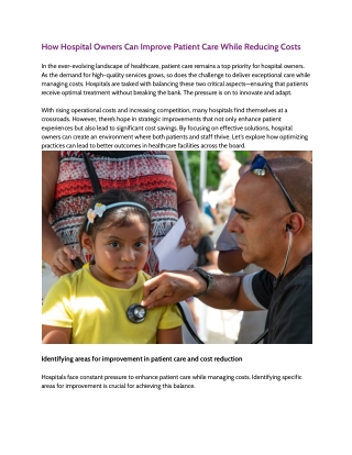 How Hospital Owners Can Improve Patient Care While Reducing Costs