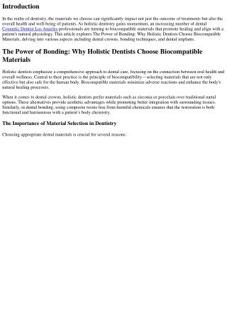 The Power of Bonding: Why Holistic Dentists Choose Biocompatible Materials