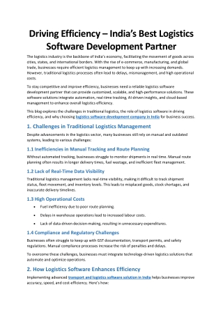 Driving Efficiency India’s Best Logistics Software Development Partner