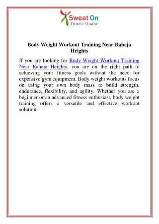 Body Weight Workout Training Near Raheja Heights