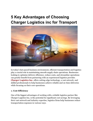 5 Advantages of Charger Logistics Reliable Transport Solutions