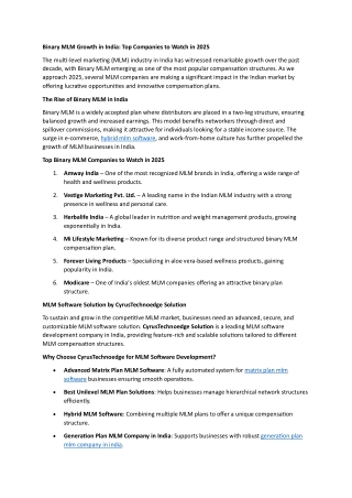 Binary MLM Growth in India: Top Companies to Watch in 2025