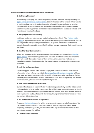 How to Ensure the Gigolo Services in Mumbai Are Genuine