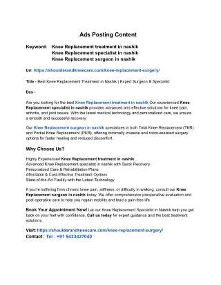 Best Knee Replacement Treatment in Nashik _ Expert Surgeon & Specialist