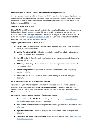 India's Binary MLM Growth: Leading Companies to Keep an Eye on in 2025