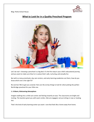 What to Look for in a Quality Preschool Program  Petite School House