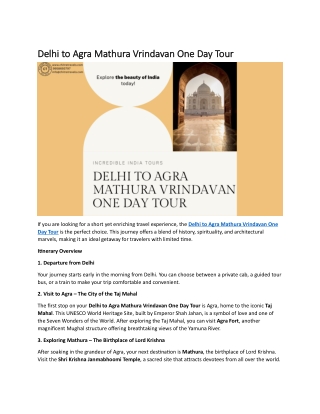 Delhi to Agra Mathura Vrindavan One Day Tour