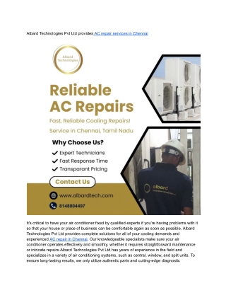 Albard Technologies Pvt Ltd provides AC repair services in Chennai