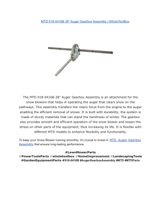 MTD 918-0416B 28_ Auger Gearbox Assembly _ WholeToolBox