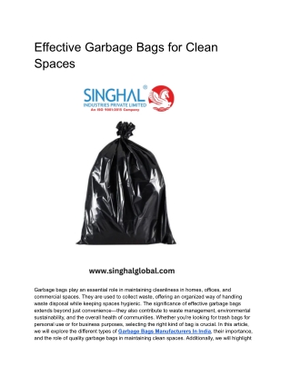 Effective Garbage Bags for Clean Spaces