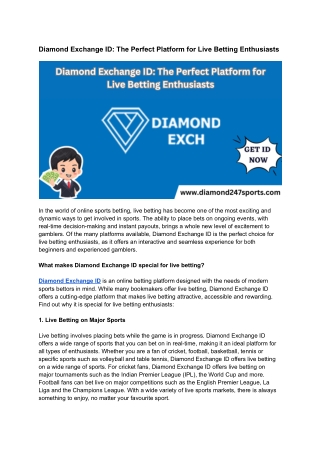 Diamond Exchange ID_ The Perfect Platform for Live Betting Enthusiasts