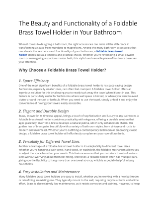The Beauty and Functionality of a Foldable Brass Towel Holder in Your Bathroom