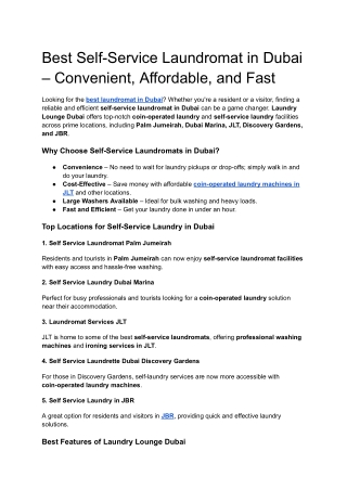Best Self-Service Laundromat in Dubai – Convenient, Affordable, and Fast